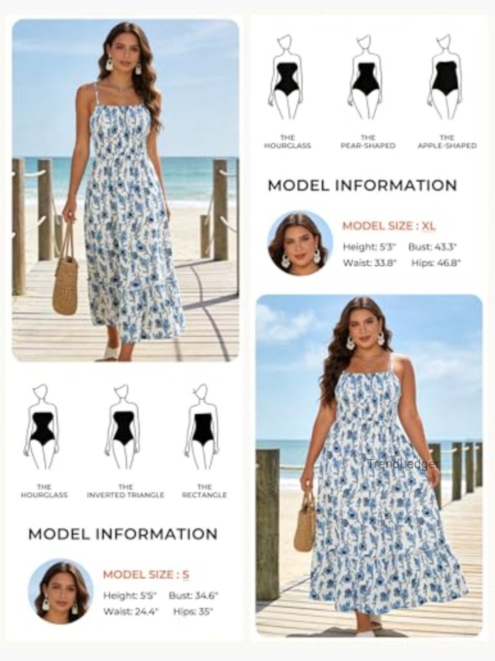 Smocked Floral Maxi Dress Boho Beach Sundress with Pockets - Picture 6 of 7